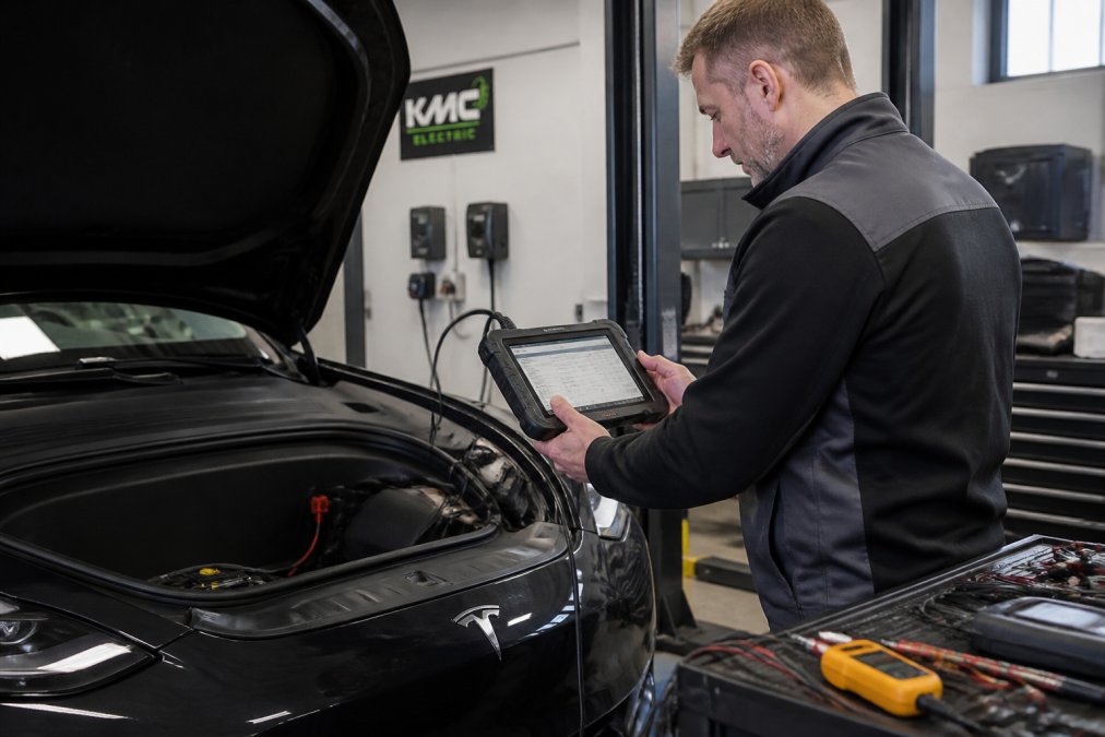 Professional illustration showing ev maintenance vs combustion engine