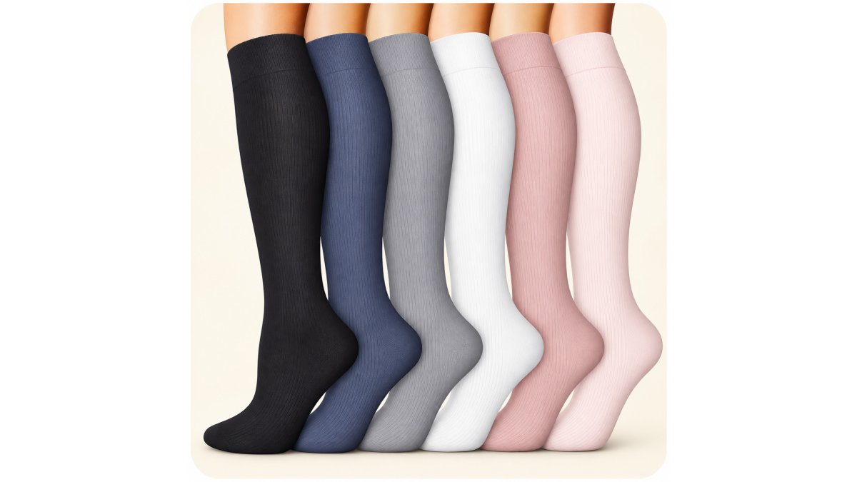 Everyday Support 15–25 mmHg Knee-High Compression Socks — 6-Pair Set