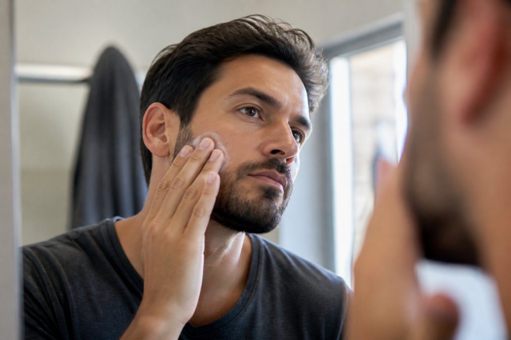 Infographie illustrant les étapes pour appliquer un baume apaisant et éviter les boutons après taille barbe.