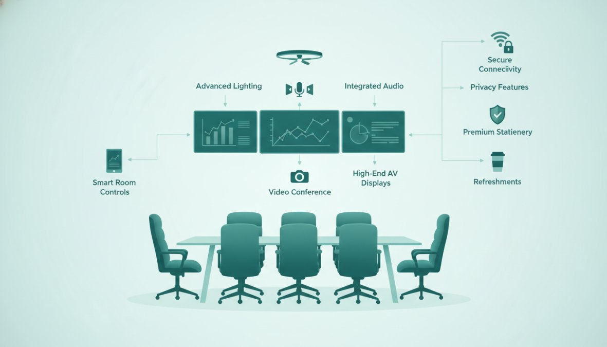 Professional illustration showing what is included in executive boardroom services