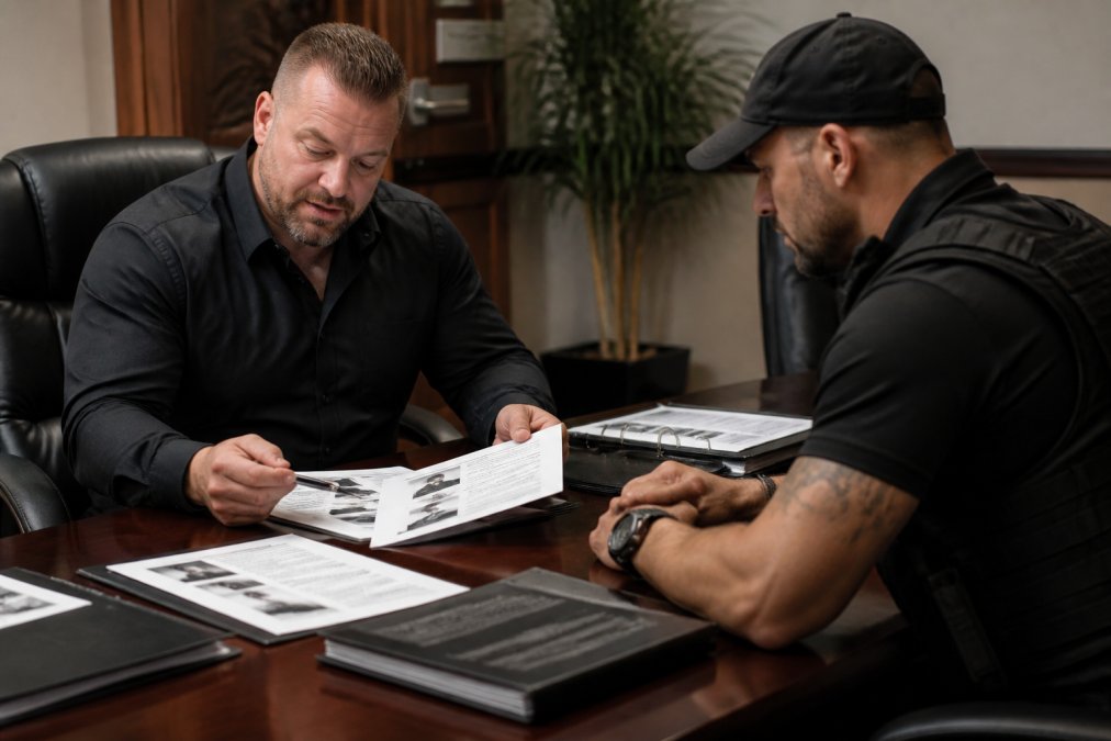 Security director reviewing credentials and training records with an executive protection services provider