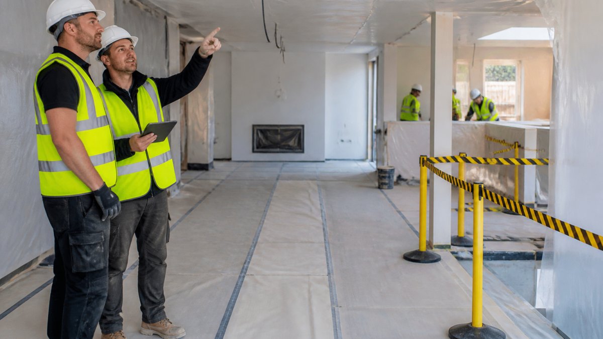 Construction team managing a residential renovation site with expert advice property owners would recommend.
