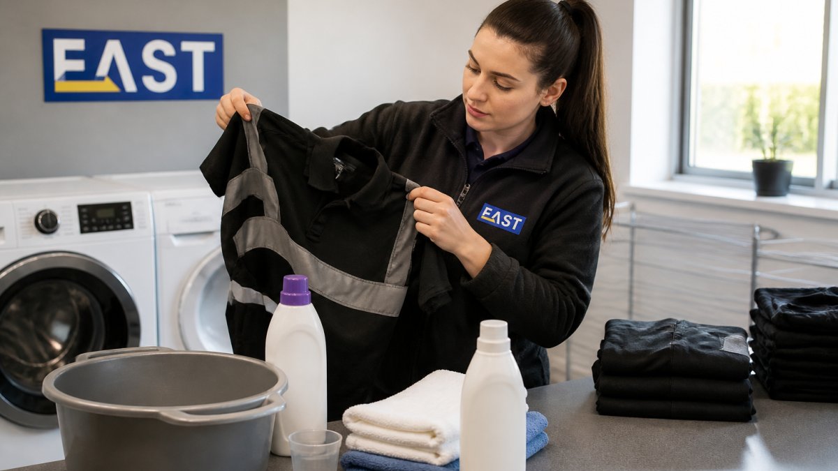 Professional demonstrating extending the life of printed staff uniforms technique in modern clinical setting with natural lighting