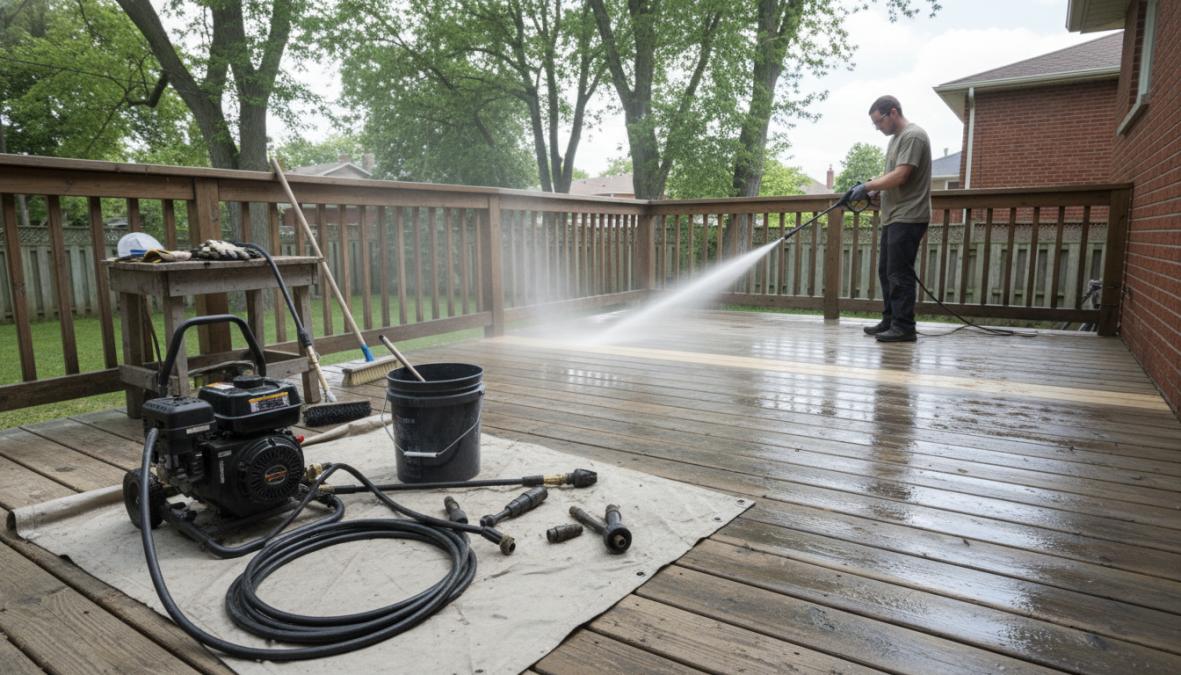 Step-by-step visual guide for professional and painter and work concepts for exterior deck staining services toronto