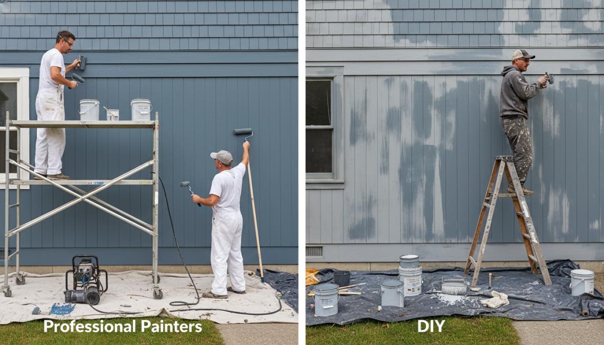 Side-by-side comparison of Side for exterior painting services