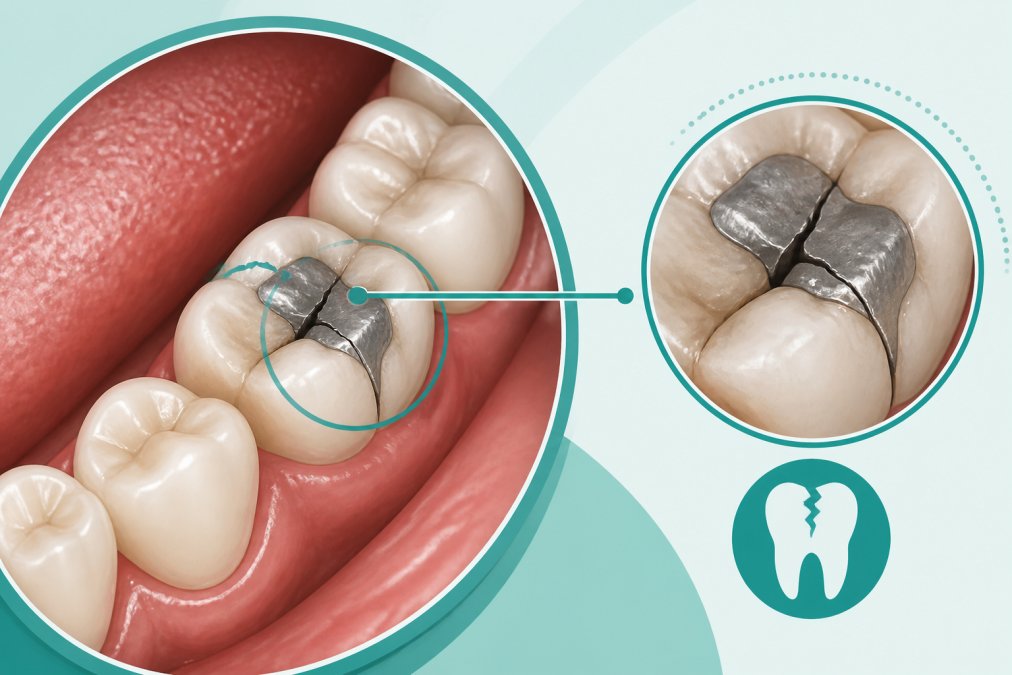 Professional illustration showing failing fillings
