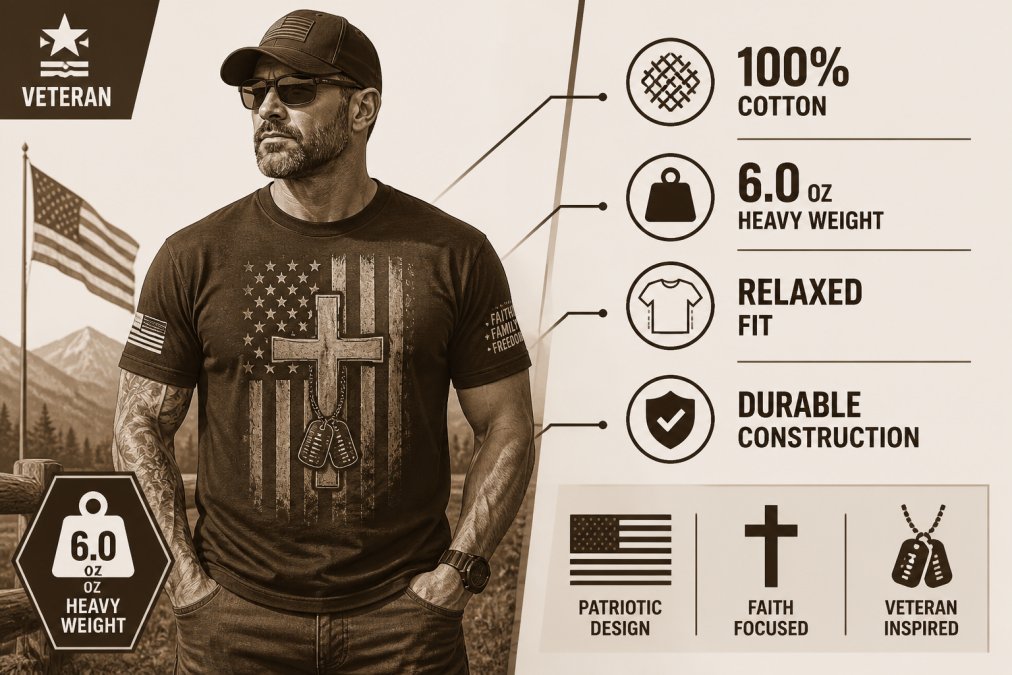 Professional illustration showing faith-based patriotic apparel