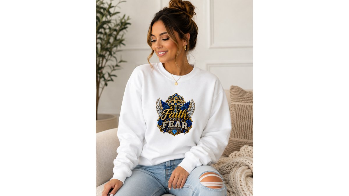 Faith Over Fear Diamond Edition Sweatshirt – Luxury Christian Crewneck – Unisex Christian Apparel