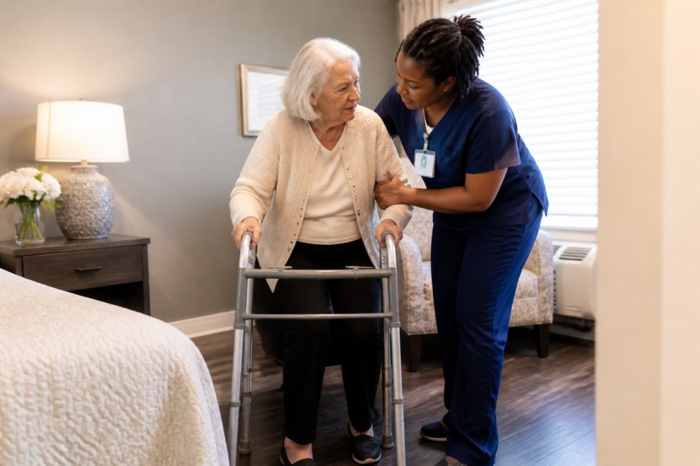 Professional illustration showing Nursing for fall risk assisted living