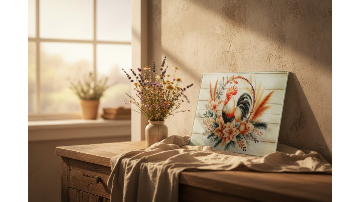 Farmhouse Rooster Glass Cutting Board – 11x7.87"