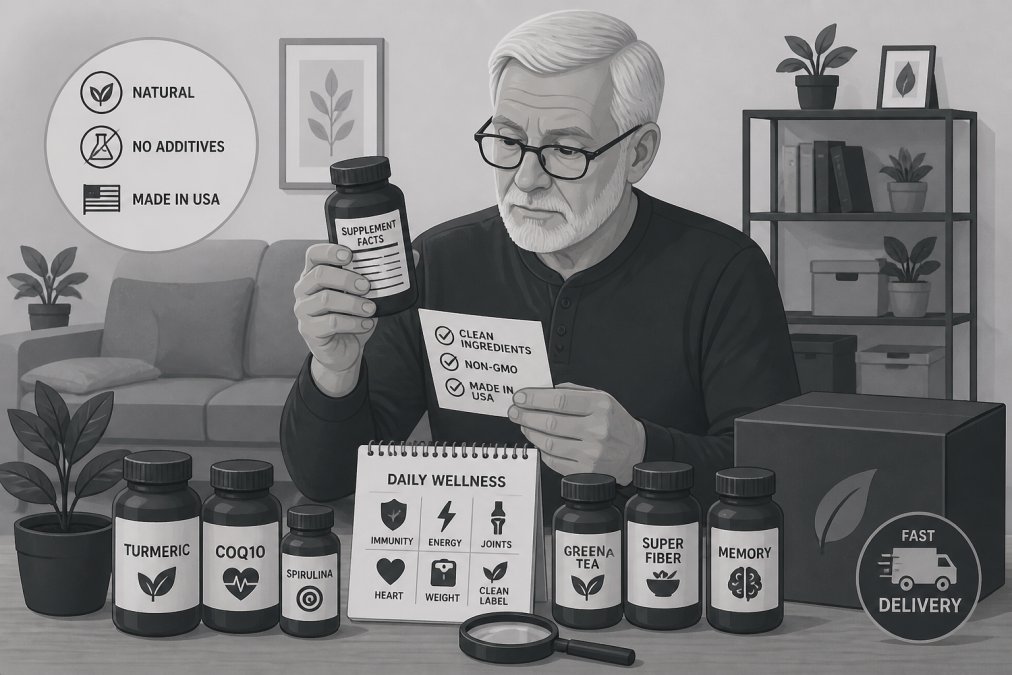 Professional illustration showing fast delivery natural vitamin brands