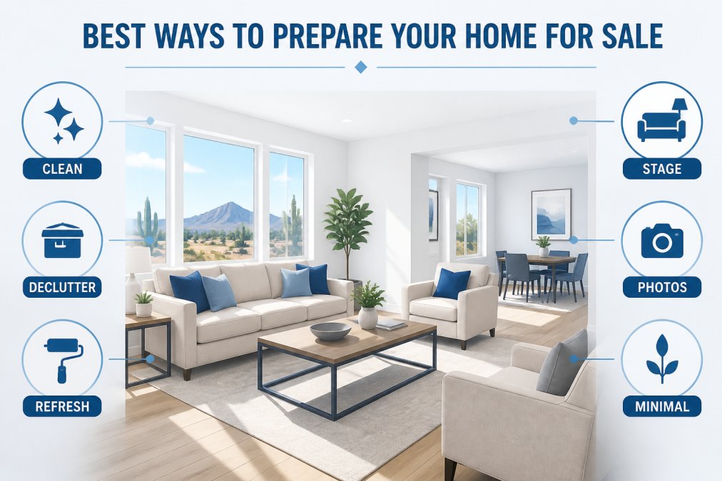 Bright, naturally lit living room with neutral-colored furniture arranged to highlight open space and flow, sunlight streaming through large windows, minimal decor on surfaces