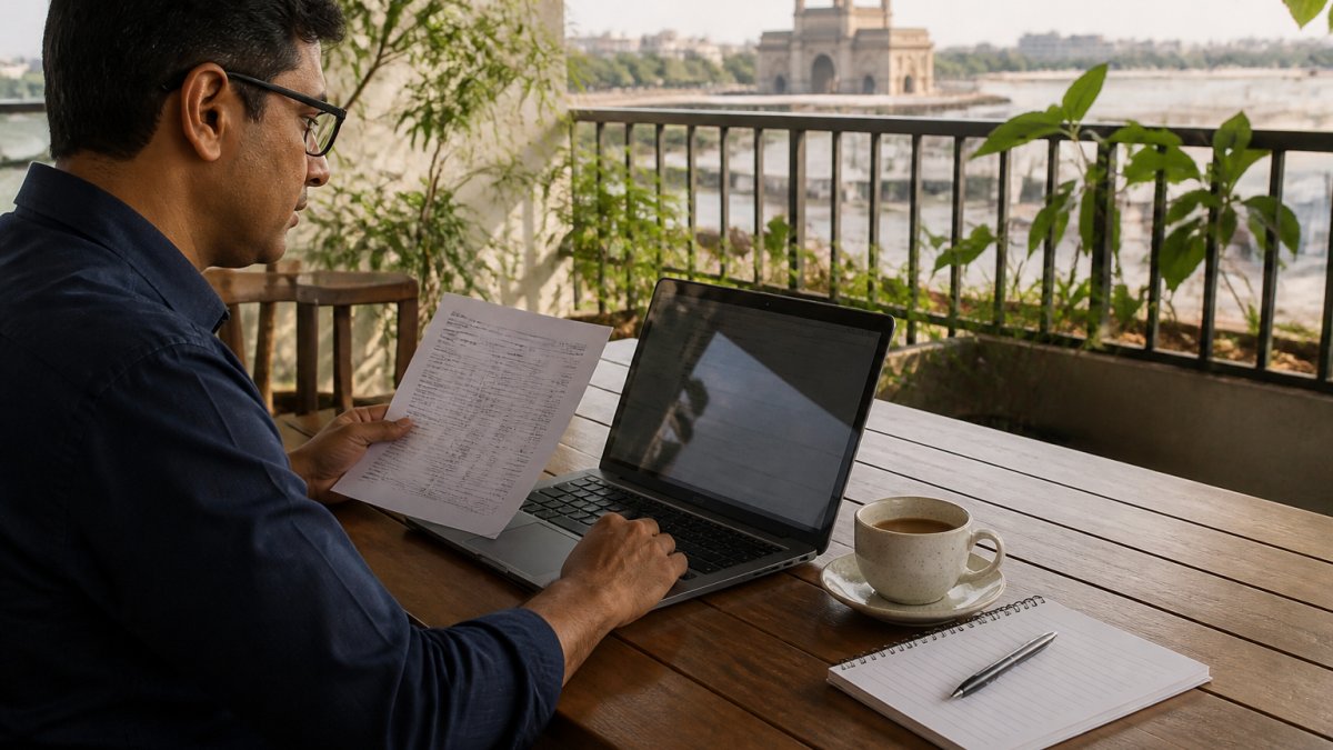 Person working remotely on a laptop to manage Indian rental income while maintaining FEMA compliance.