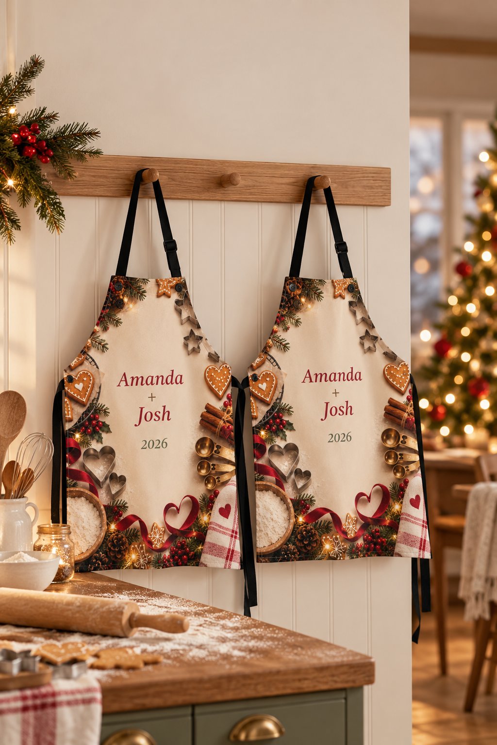Festive Baking Aprons In A Cozy Kitchen