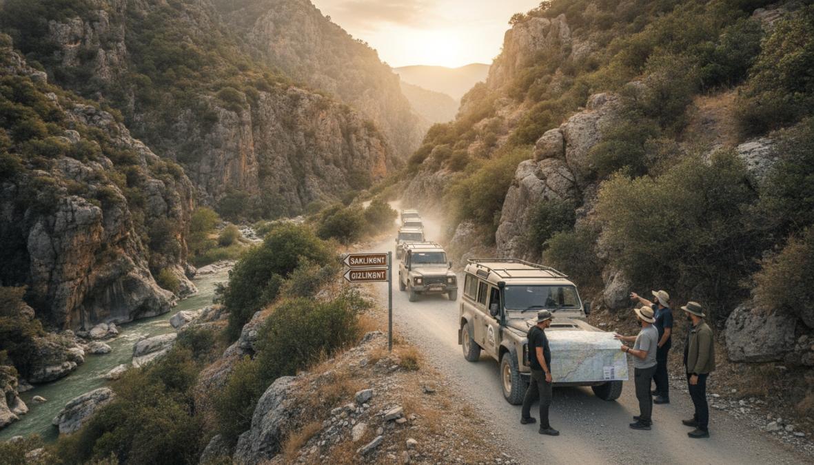 Çocuklu bir aile, ormanlık bir alanda sığ bir dağ deresinde gülerek su savaşı yapıyor, Fethiye Türkiye, doğal gün ışığı