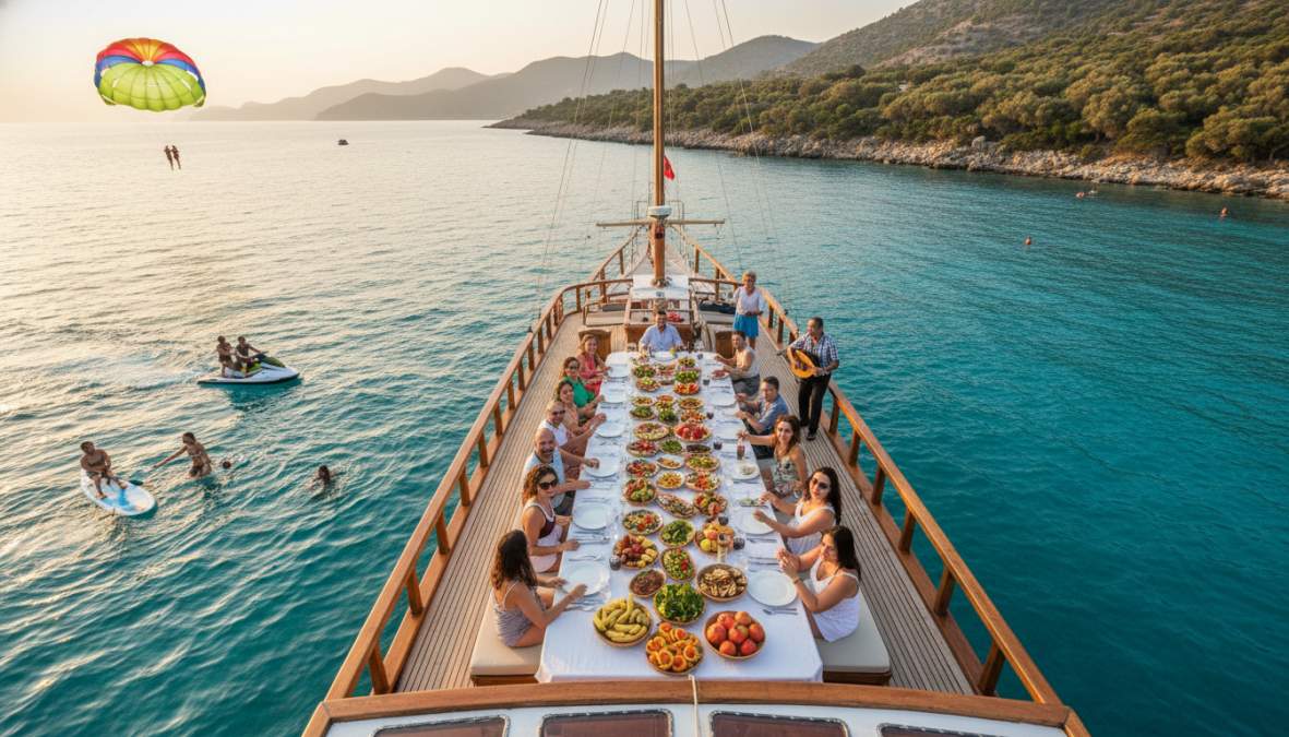 Fethiye'de tekne turu nereden kalkıyor sorusunun yanıtlandığı turda, gulet üzerinde yüzen, güneşlenen ve köpük partisi yap...