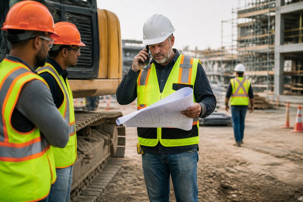 Professional illustration showing Construction for field to office communication