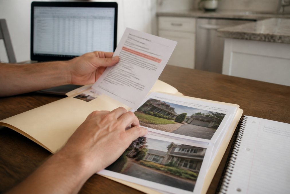 Homeowner organizing documents and violation photos to prove selective enforcement in an HOA dispute