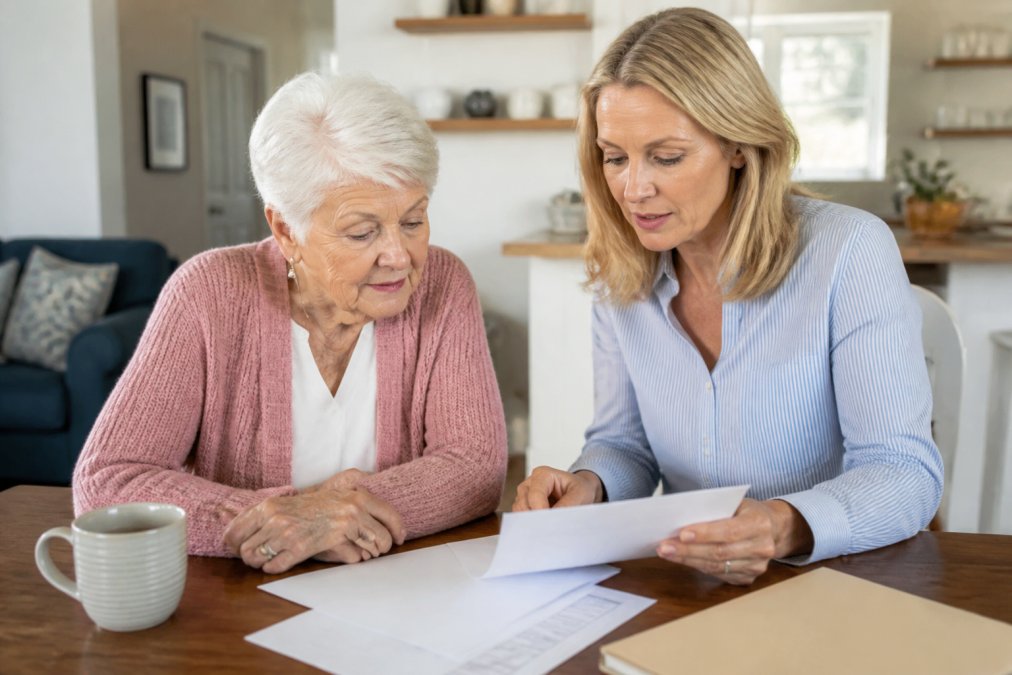 Infographic flow chart outlining the application process for financial assistance programs for memory care residents