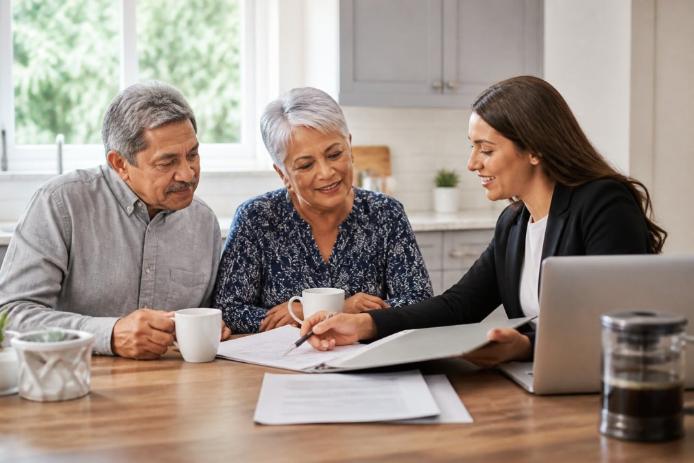 Diagram illustrating a financial planning for near retirees process with a couple consulting an advisor