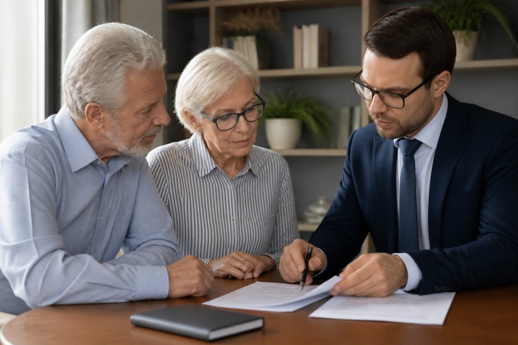 Older adult reviewing financial documents before meeting a licensed annuity professional at a desk with coffee