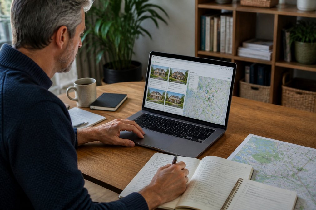 Professional analyzing suburb data to find affordable investment properties Melbourne on a laptop screen