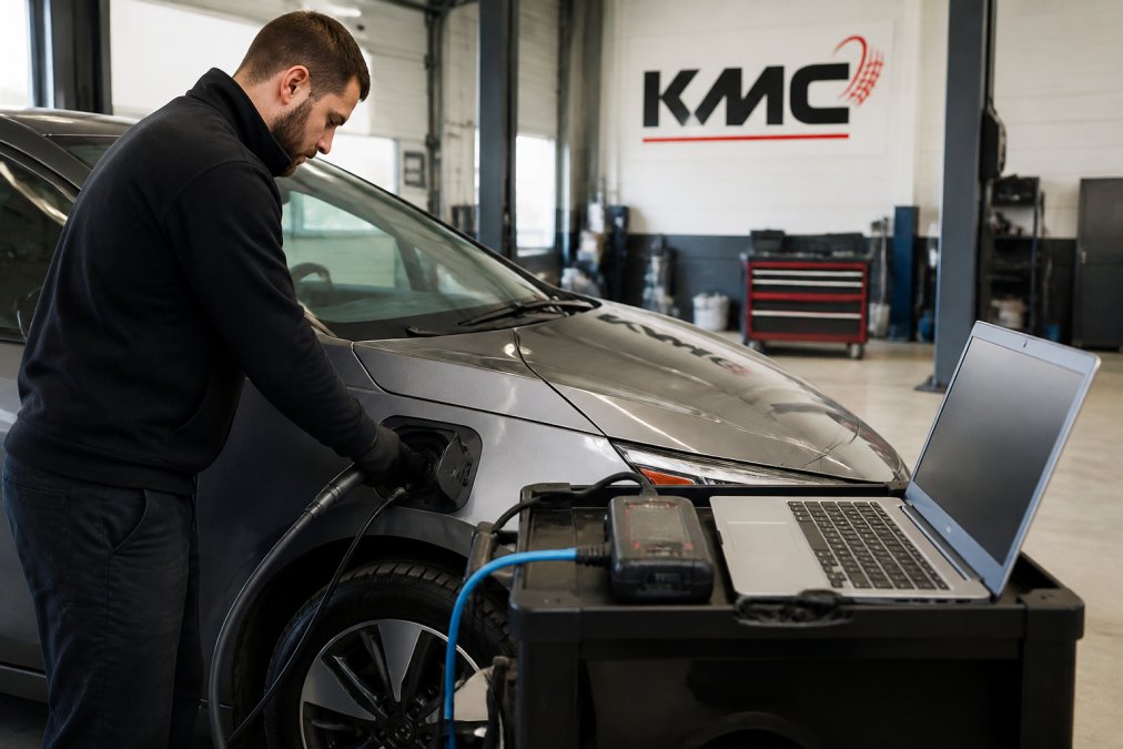 Professional illustration showing Technician for local car diagnostic services