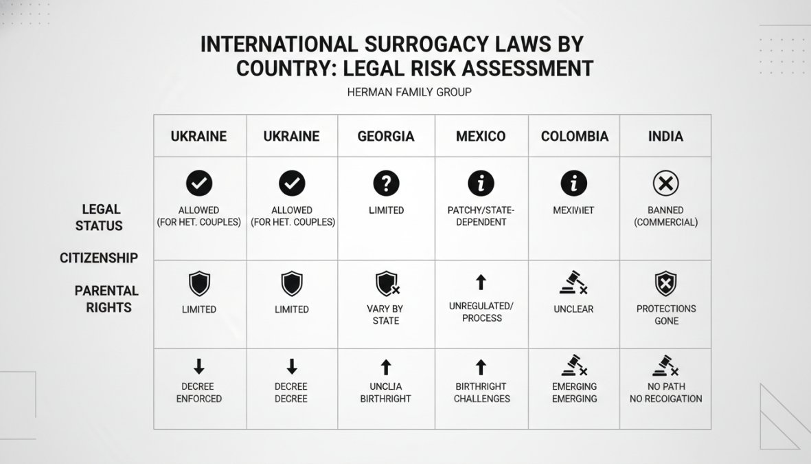 Visual comparison chart showing reputable international surrogacy