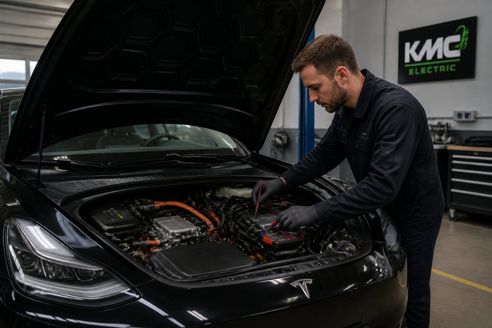Professional illustration showing Professional EV, Tesla for reliable EV mechanics