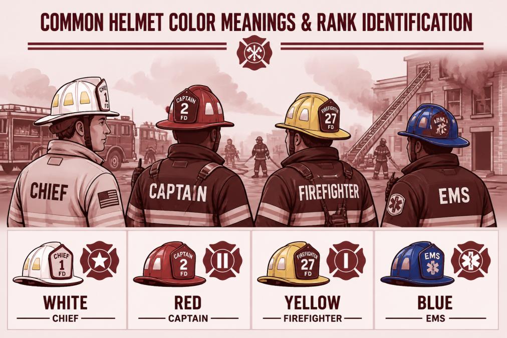 Professional illustration showing helmet color codes