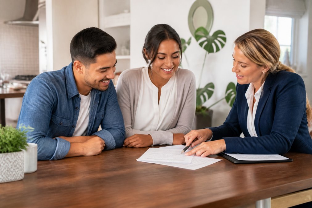 Flowchart illustrating the steps of East Valley first-time home buyer programs with a couple and agent.