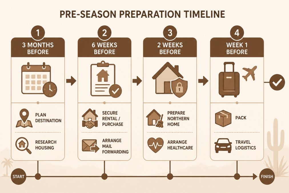 Process diagram showing steps for snowbird desert living