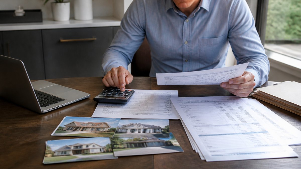 Real estate investor reviewing financial documents to obtain proof of funds fast at a desk with a laptop and bank statements