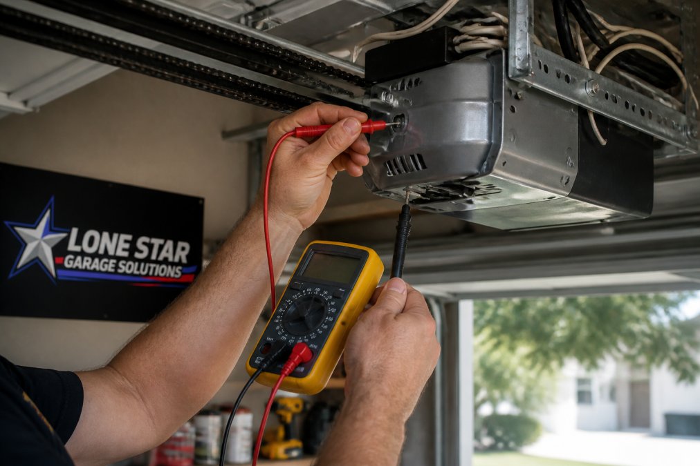 Using a digital multimeter to test voltage on a garage door opener motor to diagnose motor heat issues