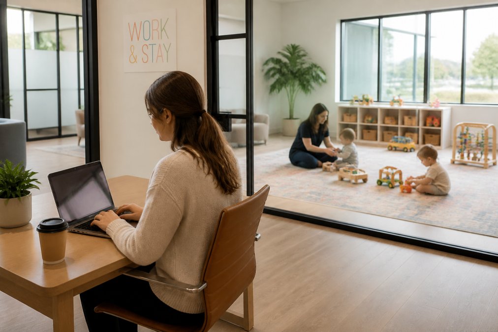 Professional illustration showing Parent for flexible drop-in childcare