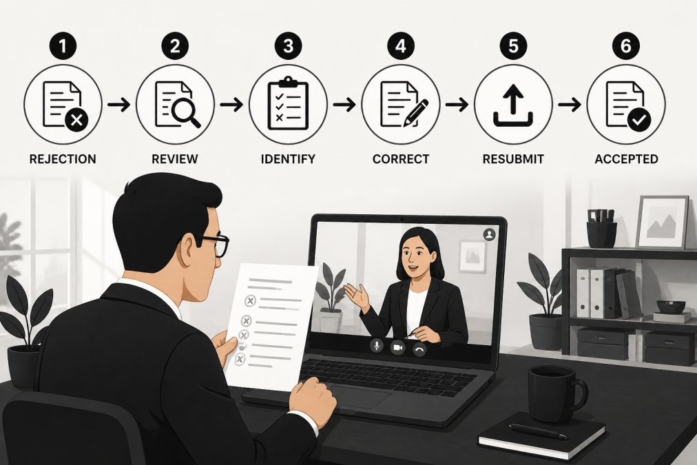 Business professional on a video call reviewing documents on a laptop, showing consultation and guidance process in a modern home office with natural lighting