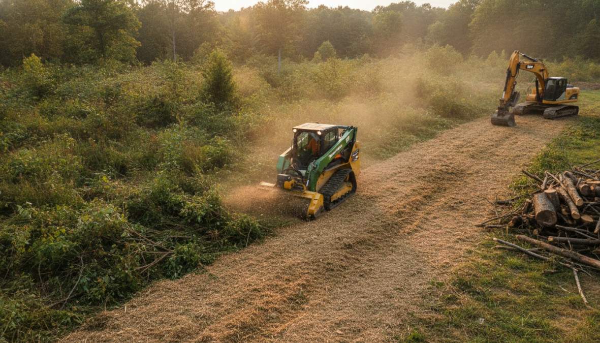 Professional illustration showing forestry mulching vs traditional land clearing