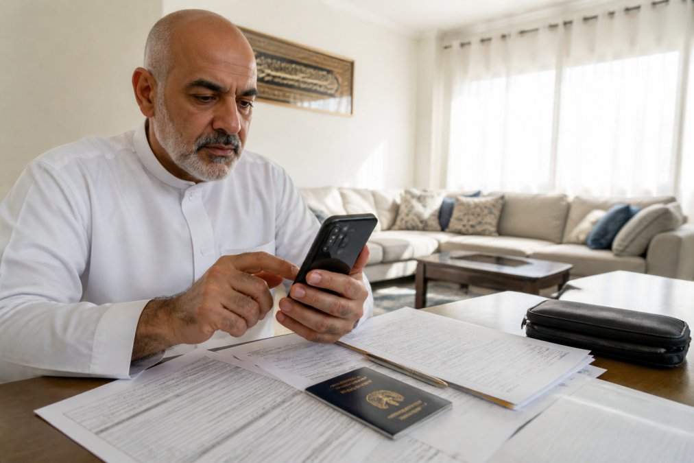 Infographie montrant les étapes d'inscription Nusuk pour obtenir des forfaits hajj sécurisés avec documents et passeport.