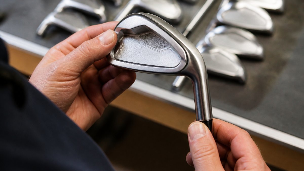 Detailed inspection of a golf clubhead highlighting forged and cast manufacturing design differences