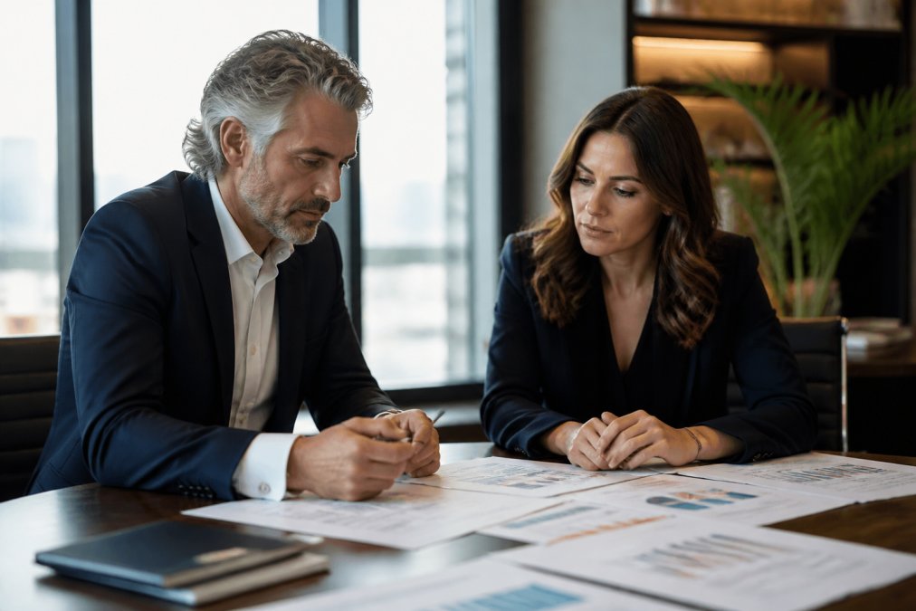 Business leader and executive reviewing marketing strategy to decide between fractional CMO vs interim CMO roles.