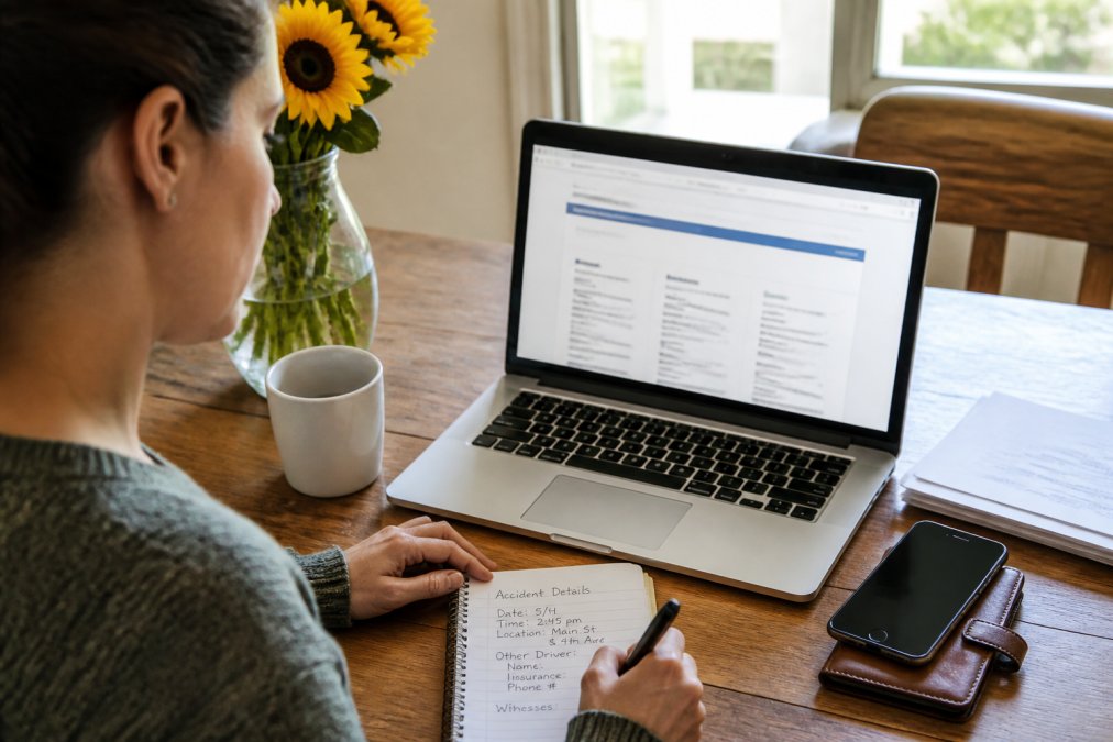 A step-by-step guide for requesting a Georgia car accident report online while sitting at a kitchen table.