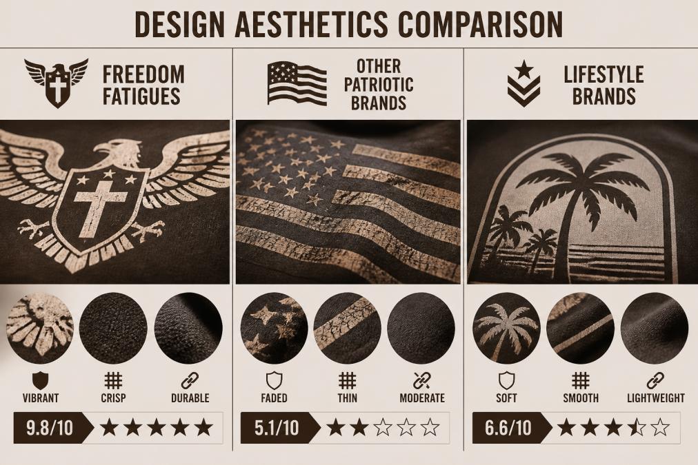Close-up detail shots of high-quality screen-printed patriotic graphics on heavy-weight fabric, showing print clarity and vibrant color saturation with natural lighting highlighting texture and durability