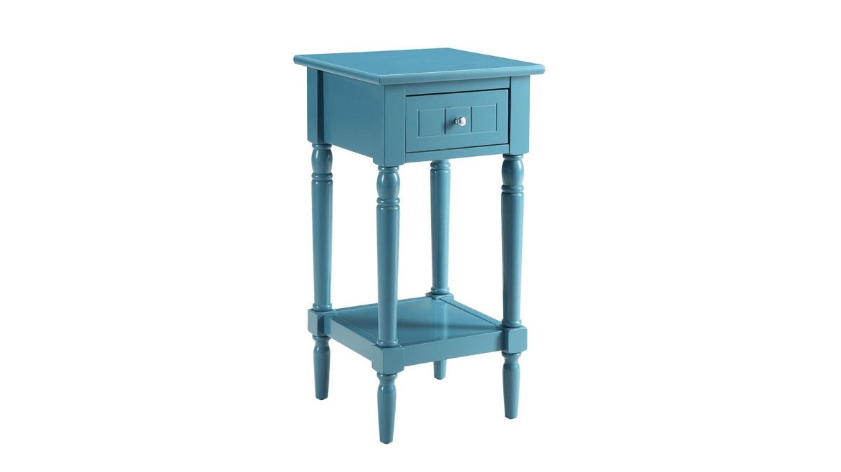 French Country Accent Table with Shelf Blue