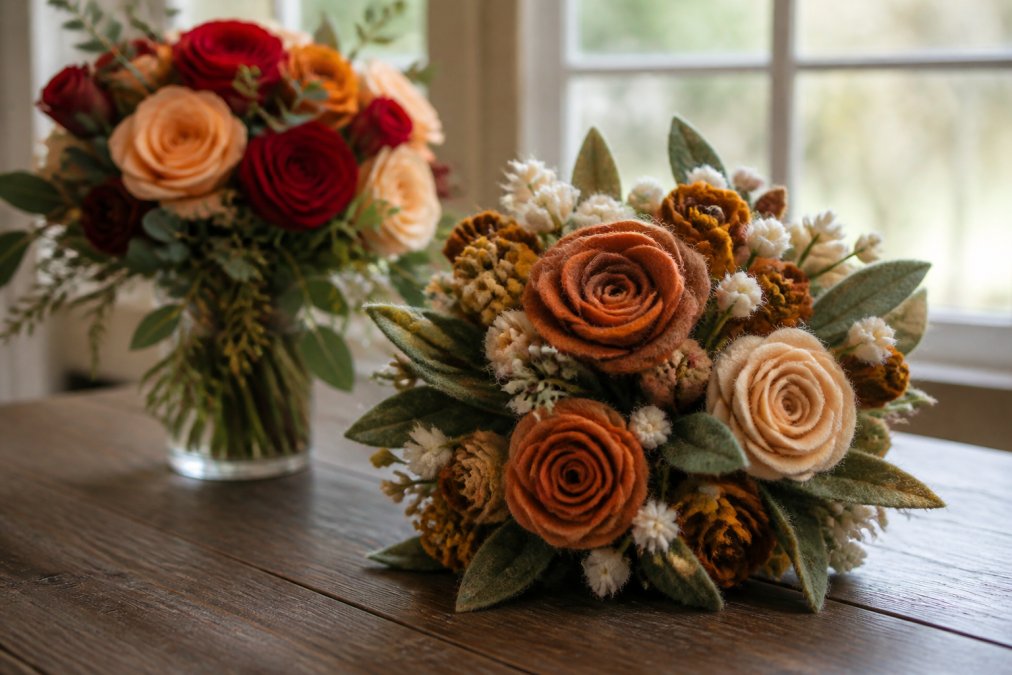 Comparison chart showing the investment value of fresh flowers vs felt floral arrangements for weddings