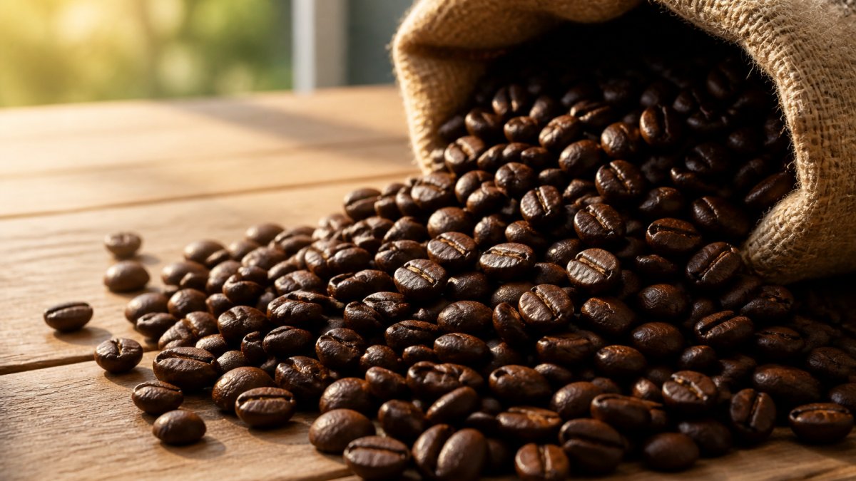 Infographic illustrating the chemical process of how fresh roasted coffee beans enhance mental clarity