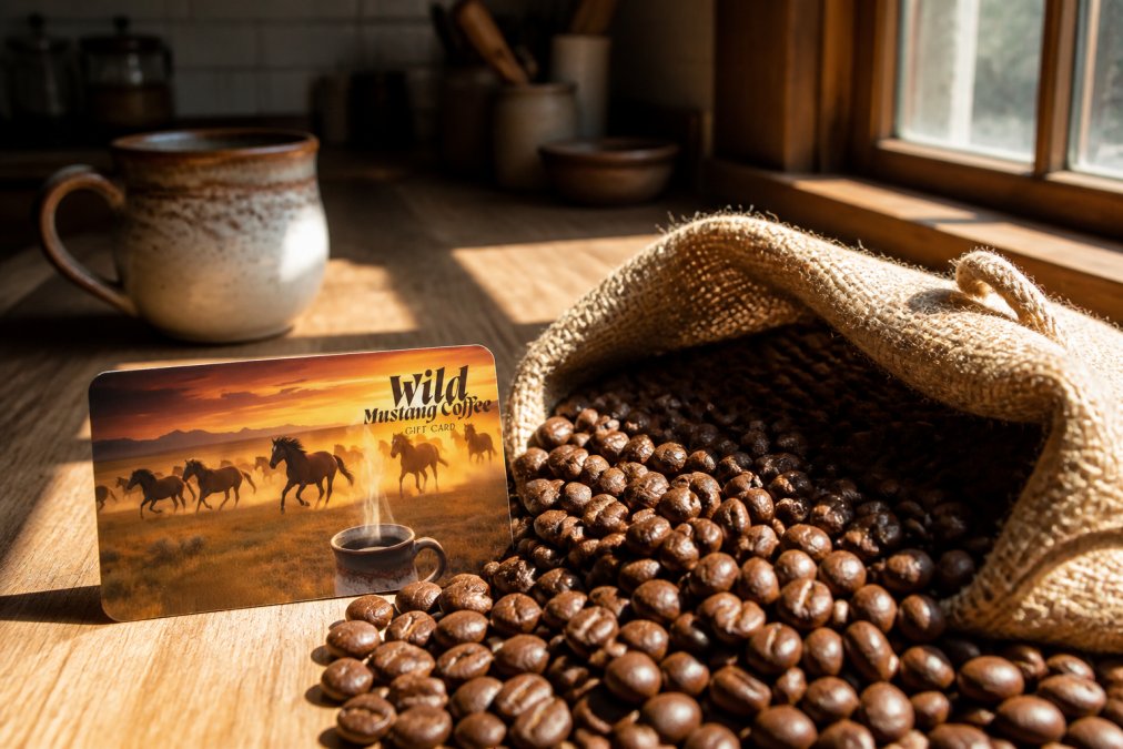 Close-up of freshly roasted coffee beans with visible roast date label in a burlap bag, morning sunlight streaming through a kitchen window onto a wooden counter