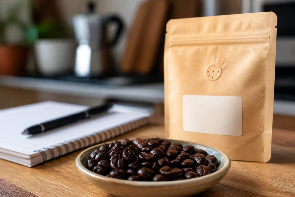 Infographic diagram showing how roast dates for fresh roasted coffee beans impact caffeine levels and cognition.