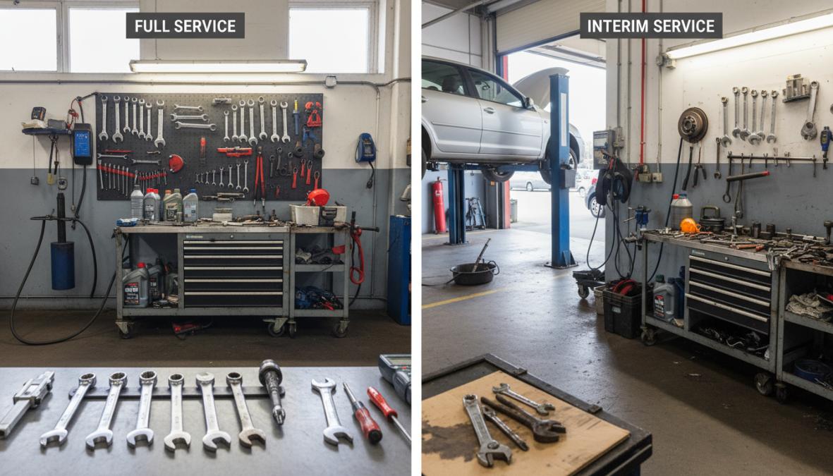 Side-by-side comparison of mechanic and clean and workshop concepts for full service vs interim service explained