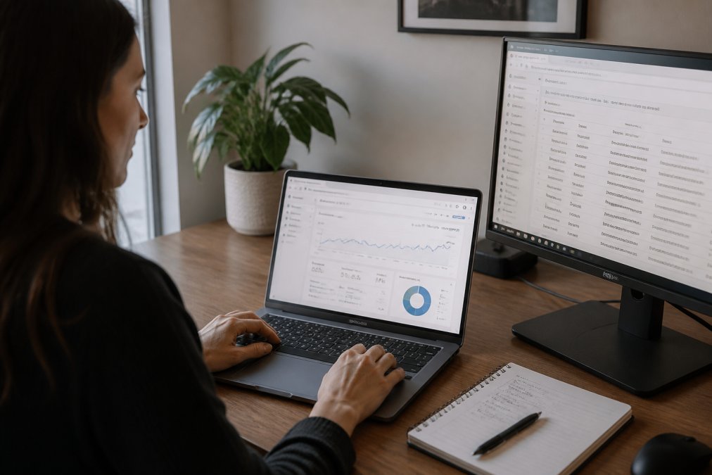 Analyst reviewing GA4 vs Universal Analytics data and CRM lead funnels