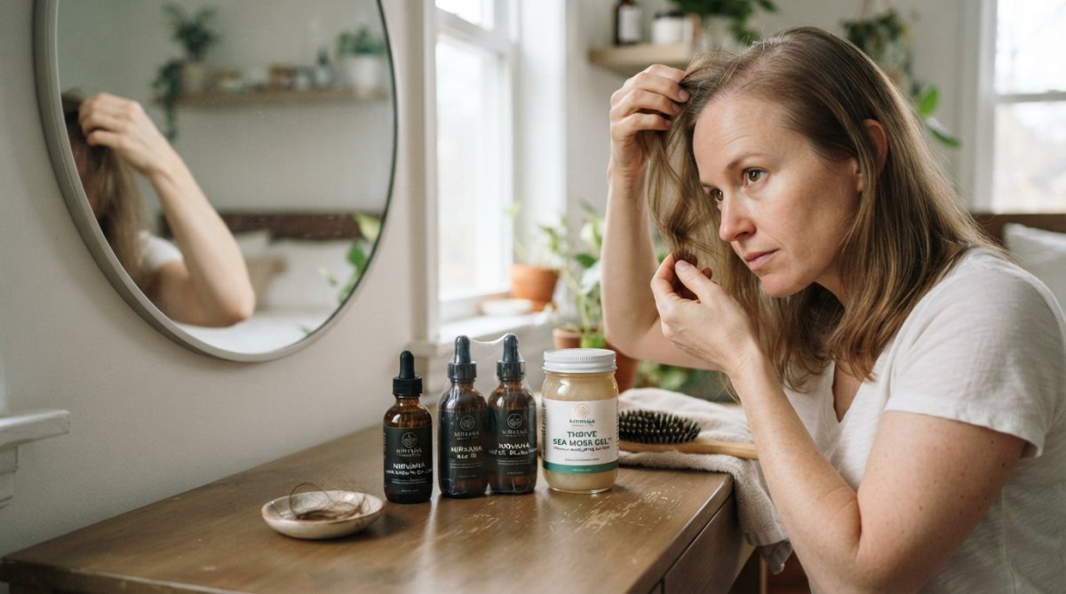 Visual comparison chart showing Woman for gentle hair thinning solutions for women
